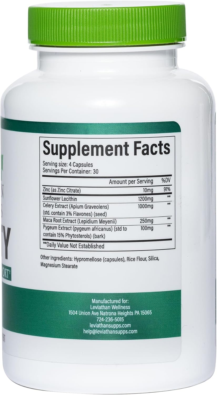 Virility - Potencia Masculina | Zinc (10 mg), Lecitina de Girasol (1200 mg), Extracto de Apio (1000 mg), Raíz de Maca (250 mg) | 120 Cápsulas