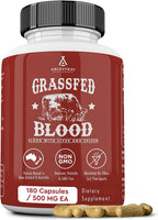 Ancestral Supplements Grass Fed Blood - Fórmula de Sangre, Hígado y Bazo, 500 mg, 180 Cápsulas