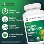 Dr. Berg's Greens Superfood - Comprimidos de Vegetales Crucíferos con 11 Fitonutrientes Orgánicos - 90 Comprimidos