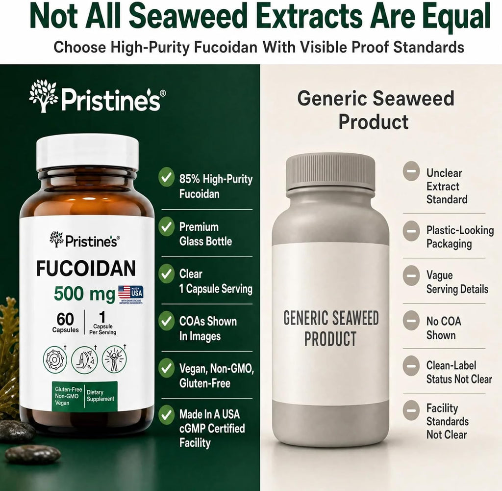 PRISTINE'S Fucoidan 500mg Cápsulas - 60 Días - Extracto de Alga Parda