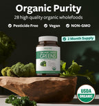 USDA Organic Super Greens Supplement - 28 Superalimentos Orgánicos en Comprimidos - Vegano y Non-GMO - Healths Harmony