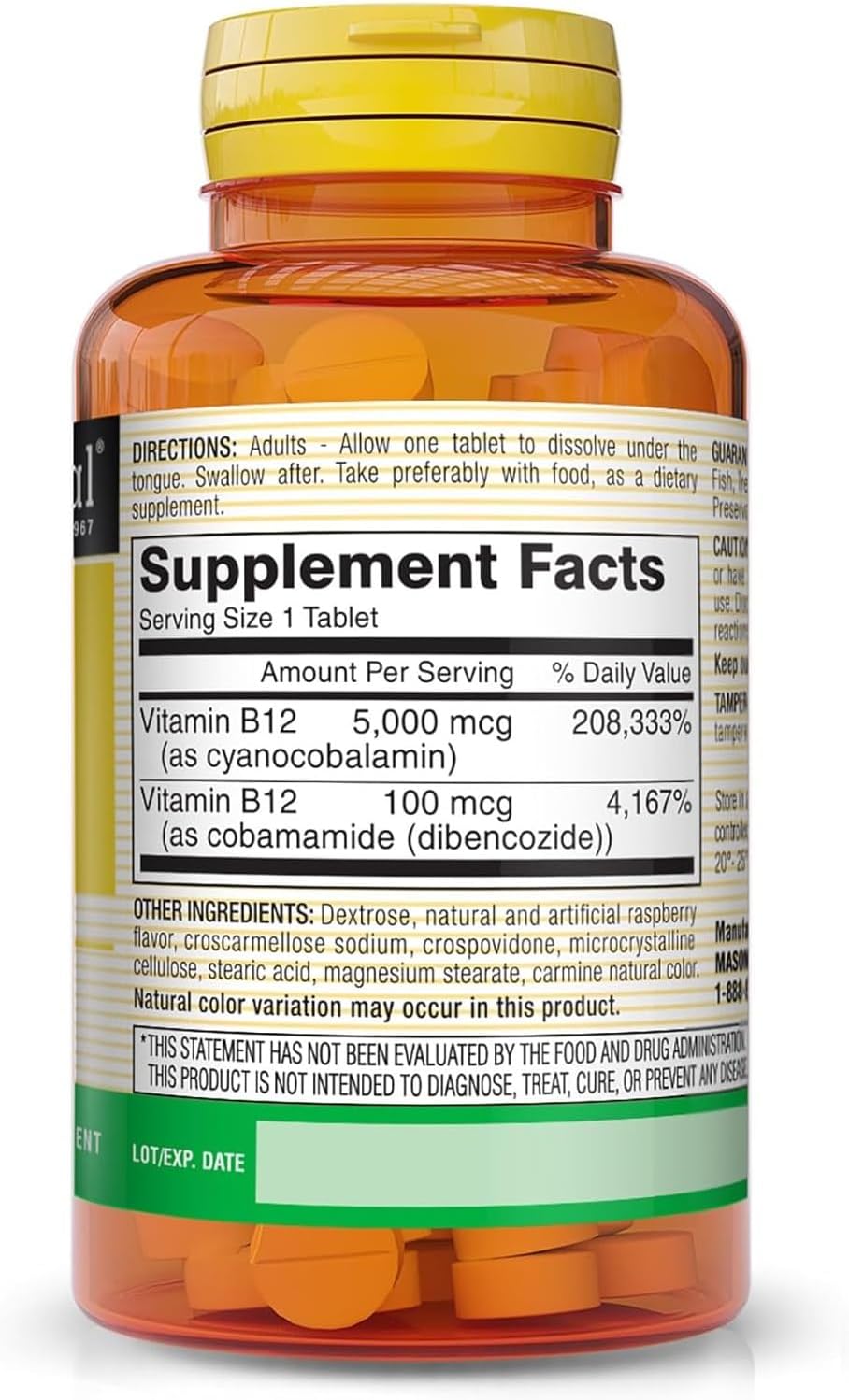 Mason Natural B-12 5000 mcg Comprimidos Sublinguales, 30 unidades (Paquete de 2)