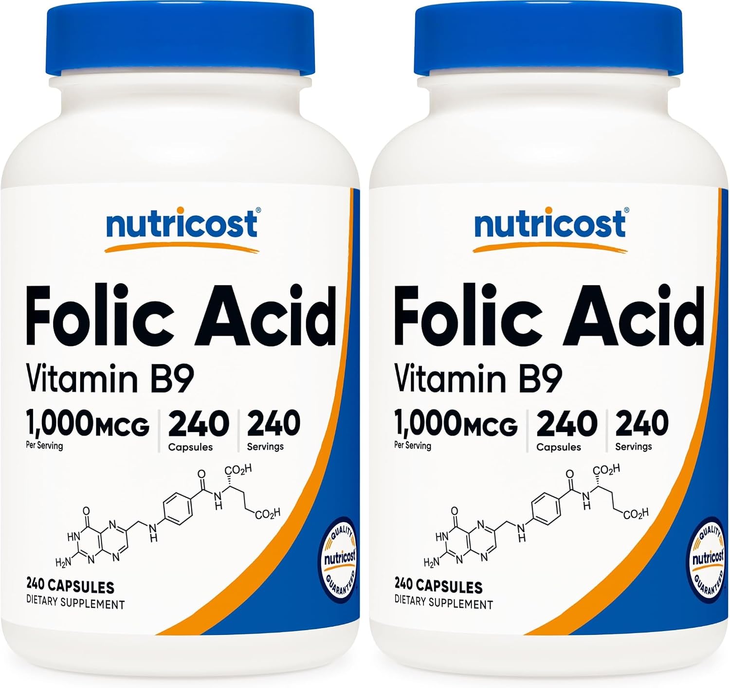 Nutricost Ácido Fólico (Vitamina B9) 1000 mcg, 240 Cápsulas (3 Frascos)