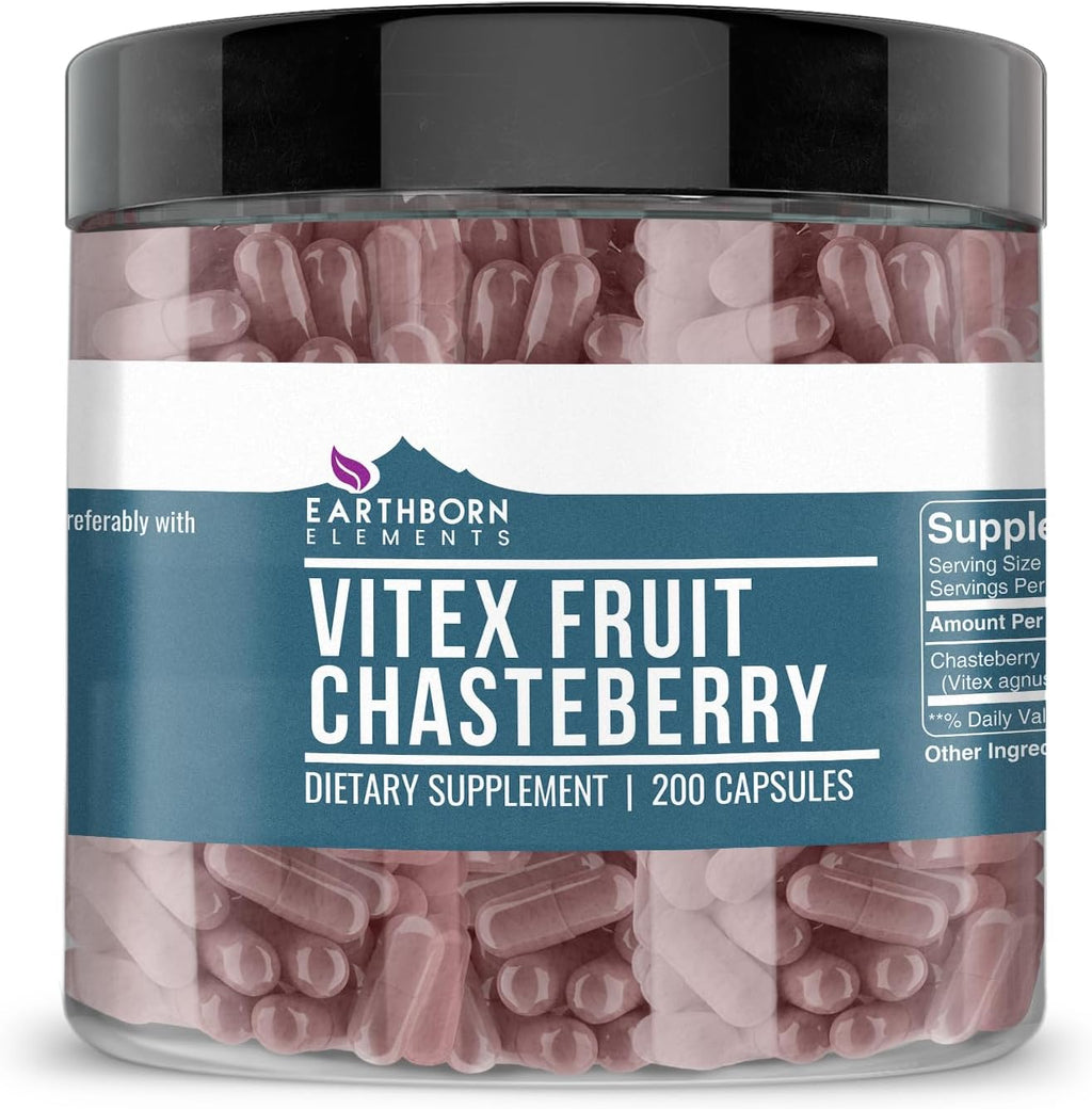 Earthborn Elements Vitex (Sauzgatillo) 200 Cápsulas, Puro y Sin Aditivos
