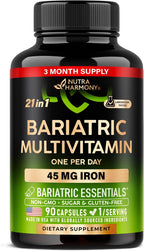 Multivitamínico Bariátrico con Hierro 45 mg - 21 Vitaminas Esenciales - Post Cirugía - 90 Cápsulas