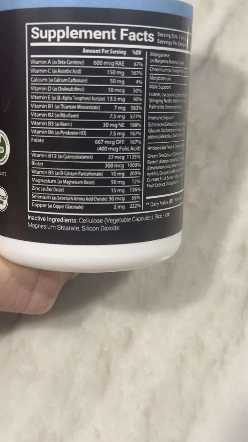 Stellar Labs Multivitamínico Diario Vegano para Hombres Low FODMAP, Sin Hierro
