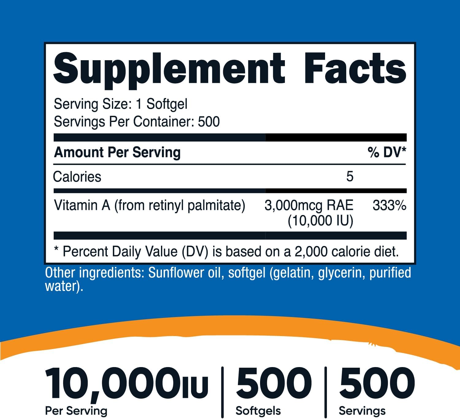 Nutricost Vitamina A 10.000 UI, 500 Cápsulas Blandas (3 Frascos)