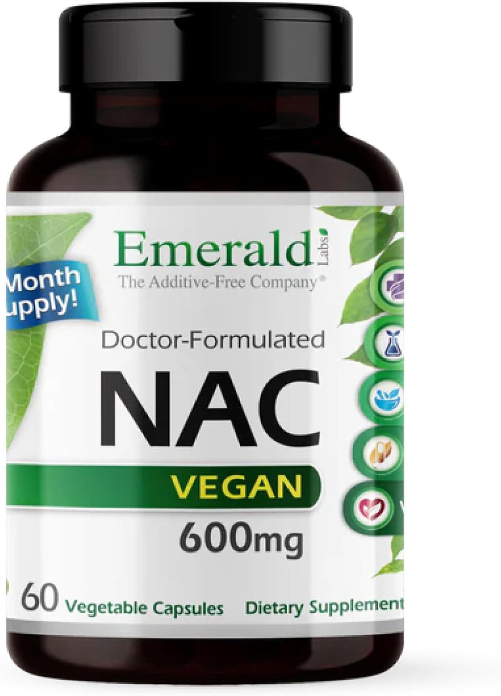 EMERALD LABS NAC 600mg - N-Acetil-L-Cisteína - Suplemento Vegano para Desintoxicación - 60 Cápsulas Vegetales (Suministro para 60 Días)