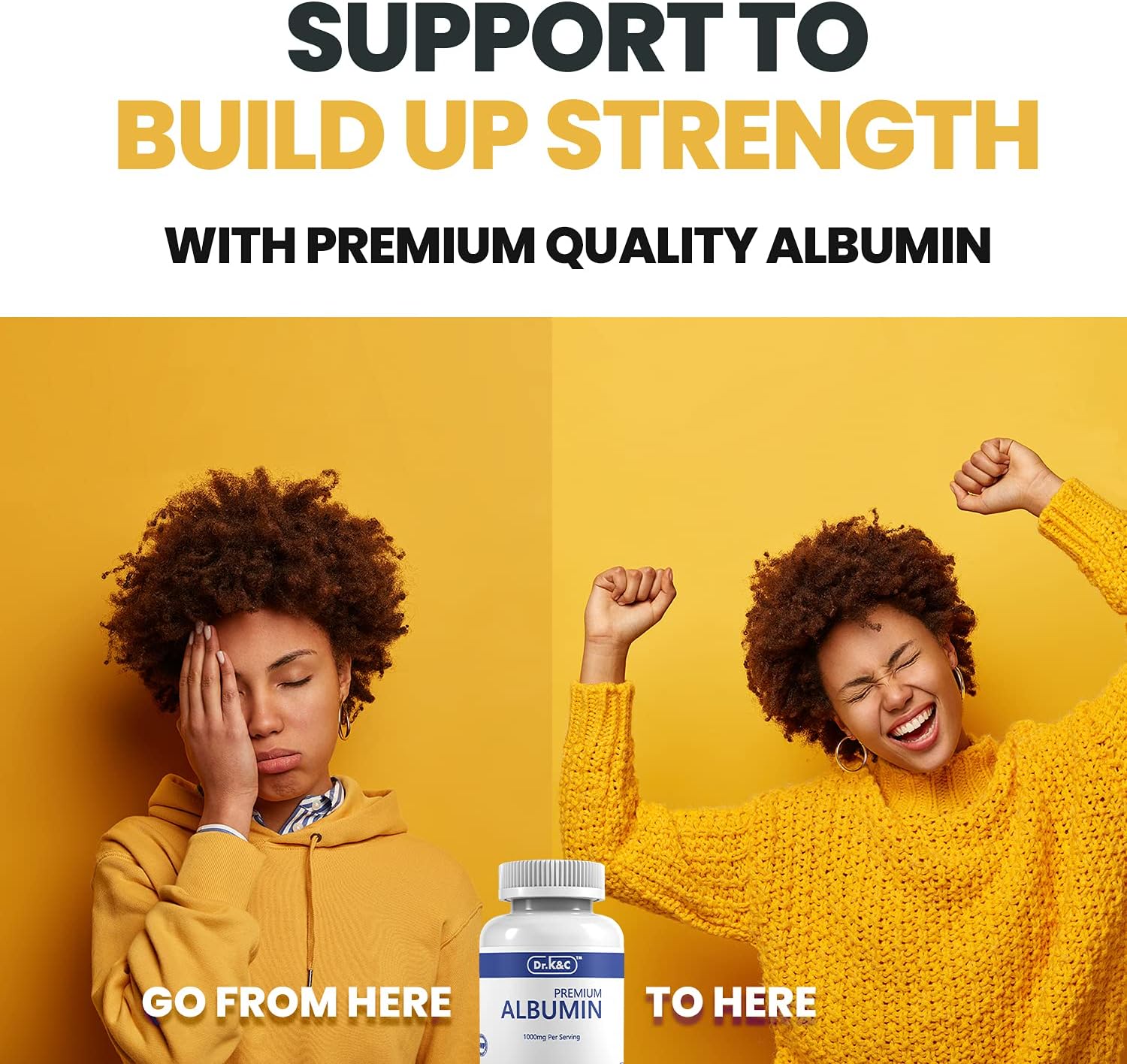 Dr.K&C Premium Albumin Protein Supplement 1000mg, 2 Bottles (120 Tablets Each), Daily Energy & Wellness Support
