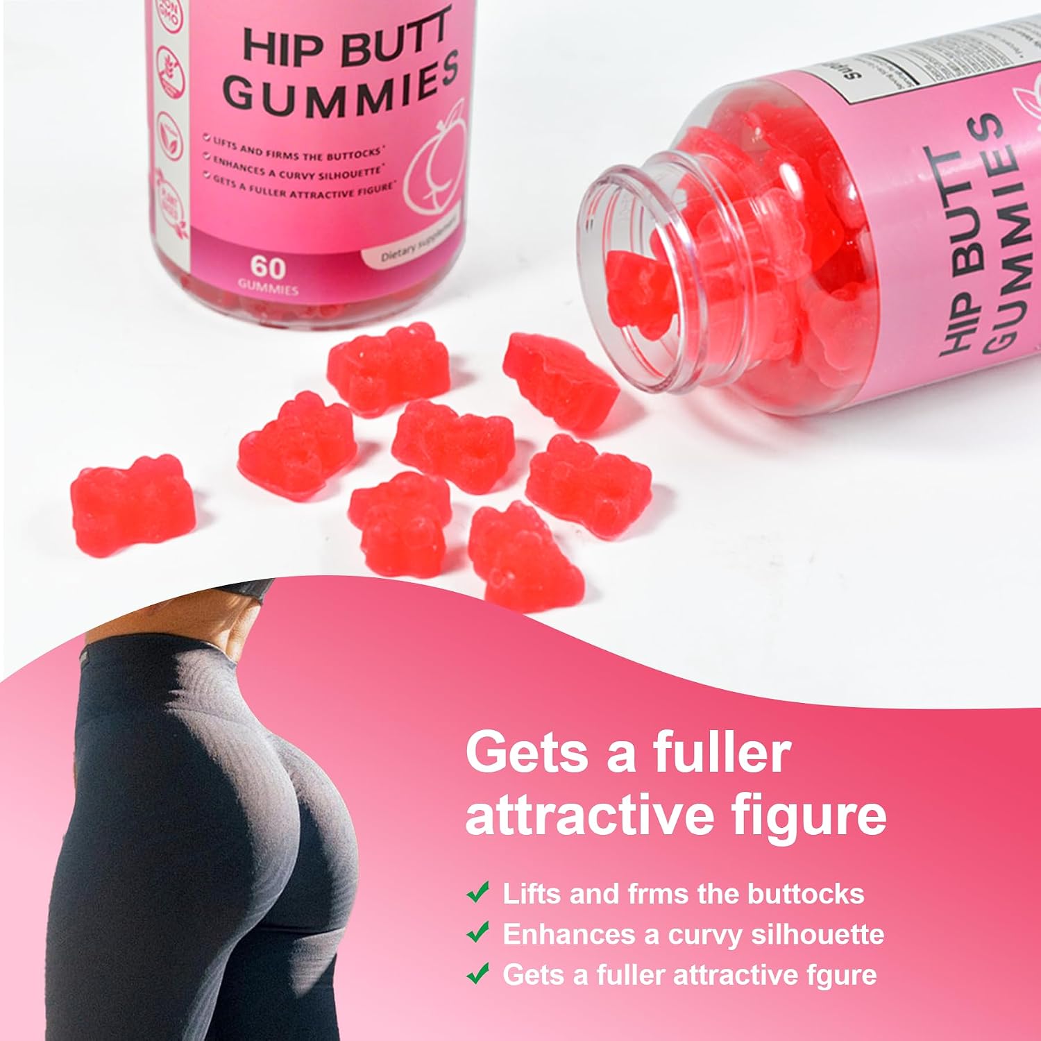 Laicuherb BBL Gummies para Mujeres Curvas - Sabor a Bayas, Gomitas con Vitaminas A, C, E y B6, 60 unidades, Forma de Oso, Mezcla Herbal