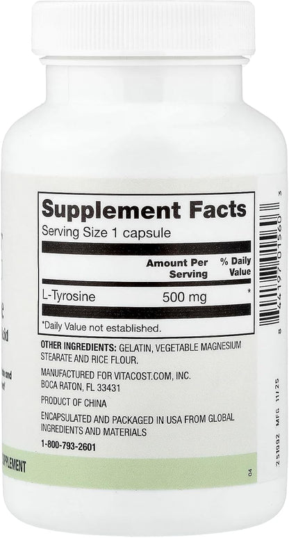 Vitacost Everyday, L-Tirosina, 500 mg, 100 – Dosificación: 500 mg por cápsula, adecuado para una suplementación – Image 2