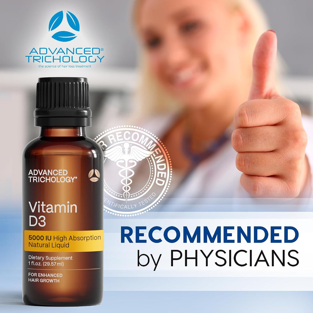 Advanced Trichology Vitamina D3 Líquida 5000 UI – Alta Absorción – 30 ml – 180 Dosis – Sin Gluten – Vegetariano