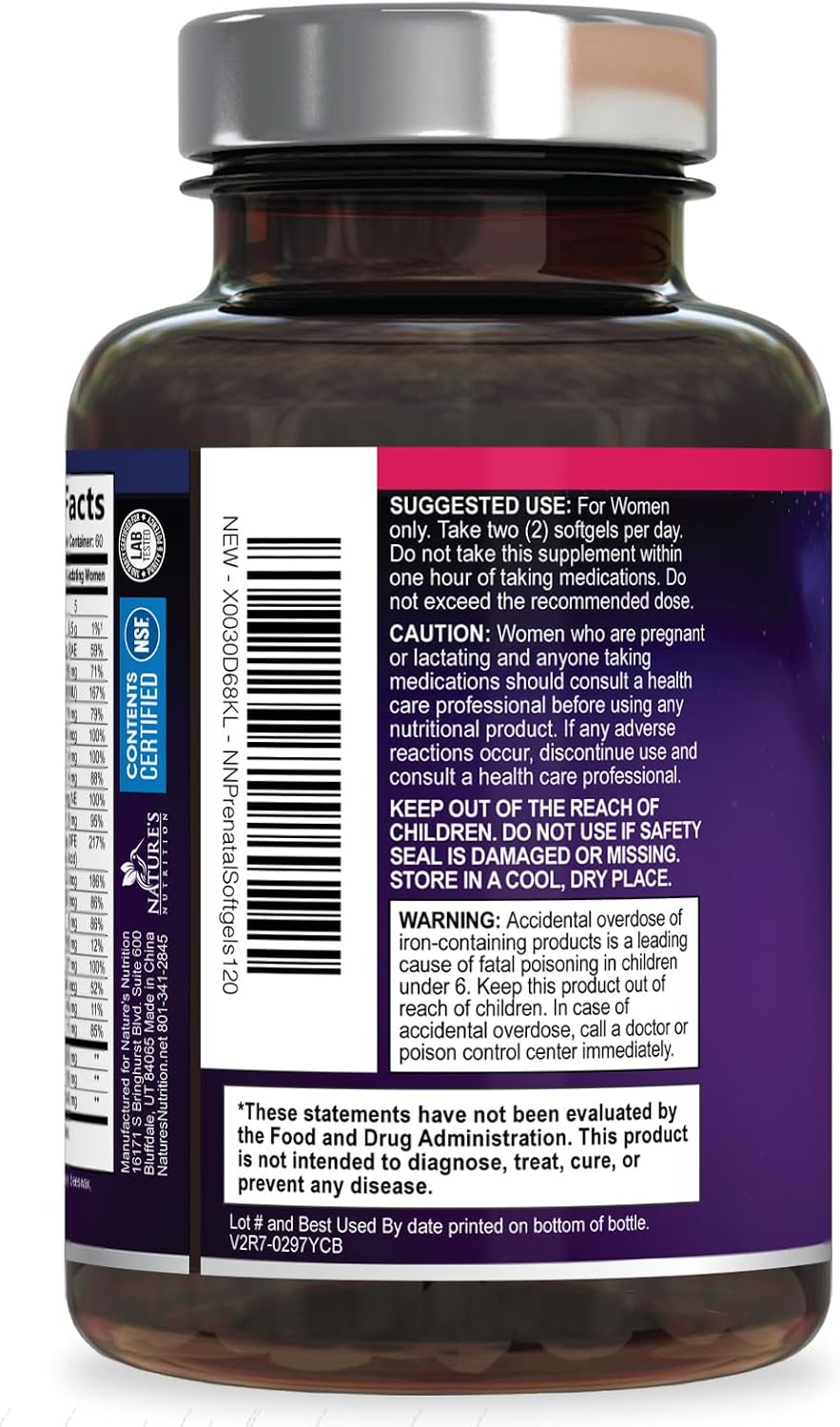 Vitaminas Prenatales con Ácido Fólico + Omega 3 DHA para el Desarrollo Fetal - 120 Cápsulas Blandas
