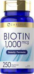 Carlyle Biotin 1000mcg | 250 Vegetarian Tablets | Beauty Formula Supplement | Non-GMO, Gluten Free