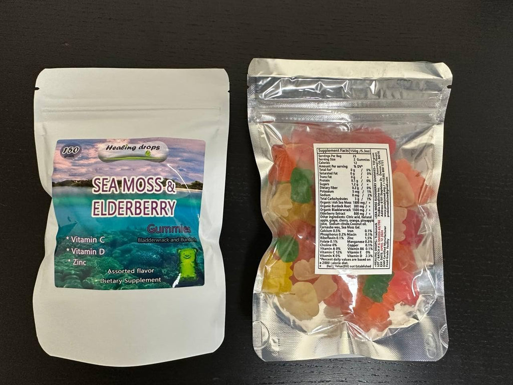 HEALING DROPS Gominolas de Musgo de Mar Irlandés - Ecológico, Vegano, Sin Gluten - Sabor Saúco