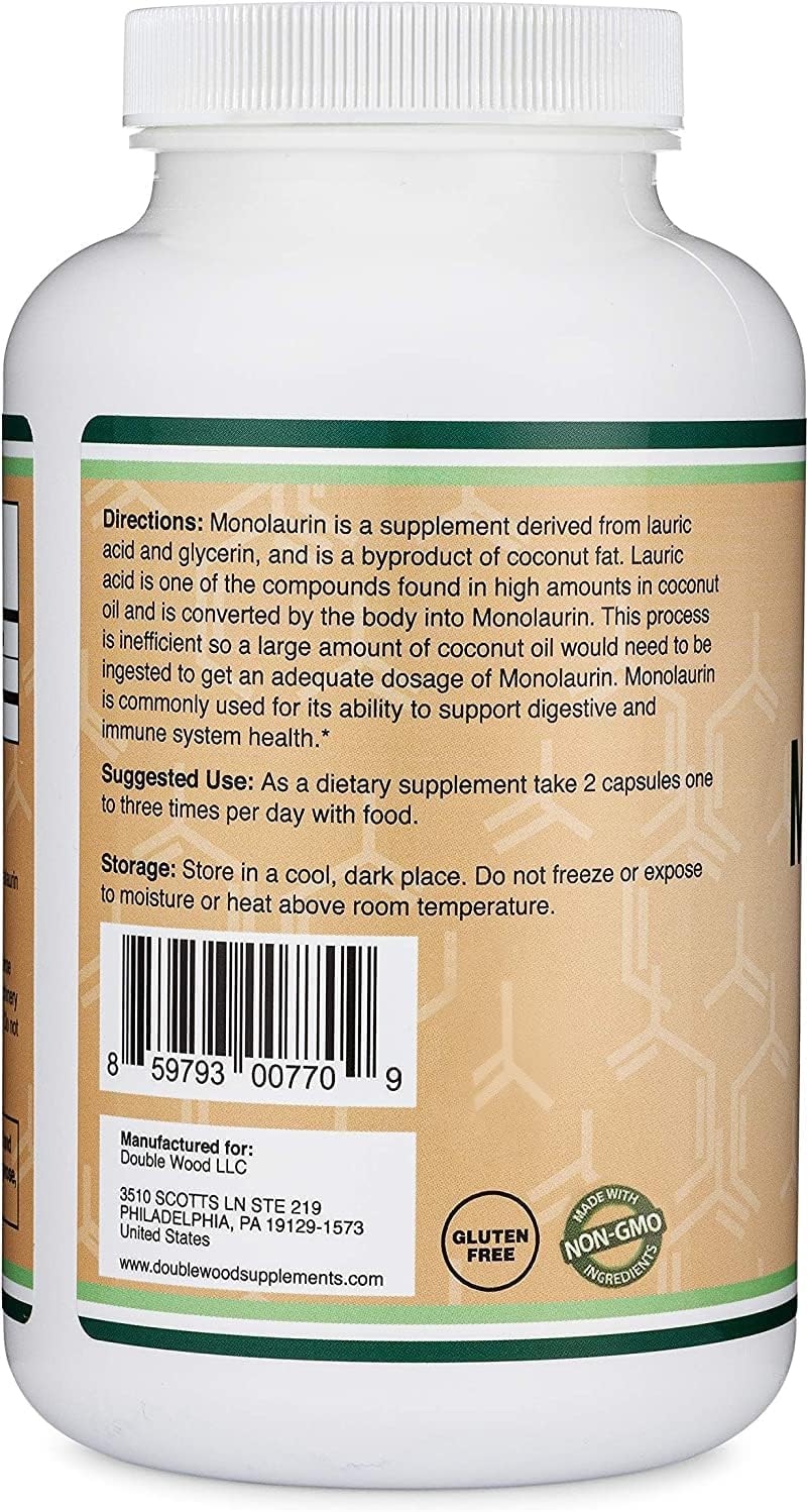 Monolaurin 1000mg por Ración, 210 Cápsulas (Vegano, Sin Gluten, No GMO) - Double Wood