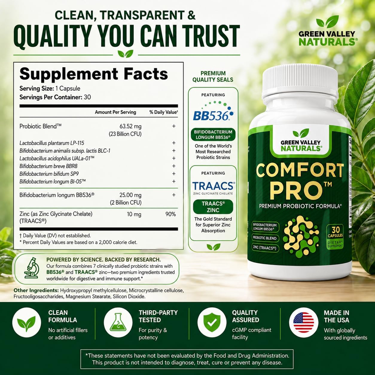 ComfortPro™ Probióticos Diarios para la Salud Digestiva con Zinc