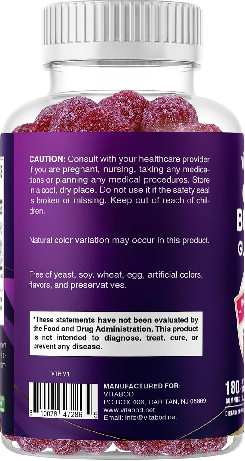Vitabod Gominolas de Biotina 10,000 mcg – 180 Gominolas Veganas para Cabello, Piel y Uñas – Sin OGM, Sin Gluten, Sabor Frambuesa