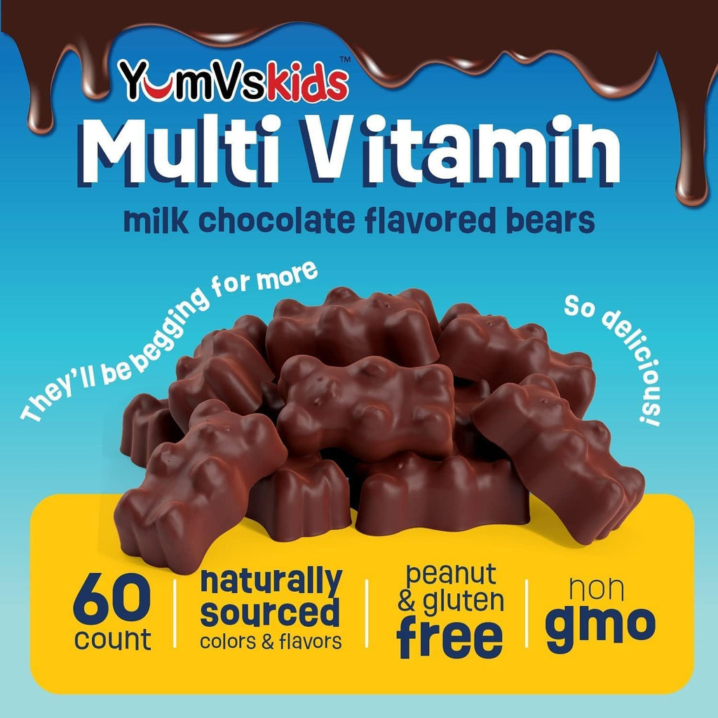 YUM-V'S - Multivitamínico infantil ositos de chocolate masticables - 60 unidades (paquete de 2)