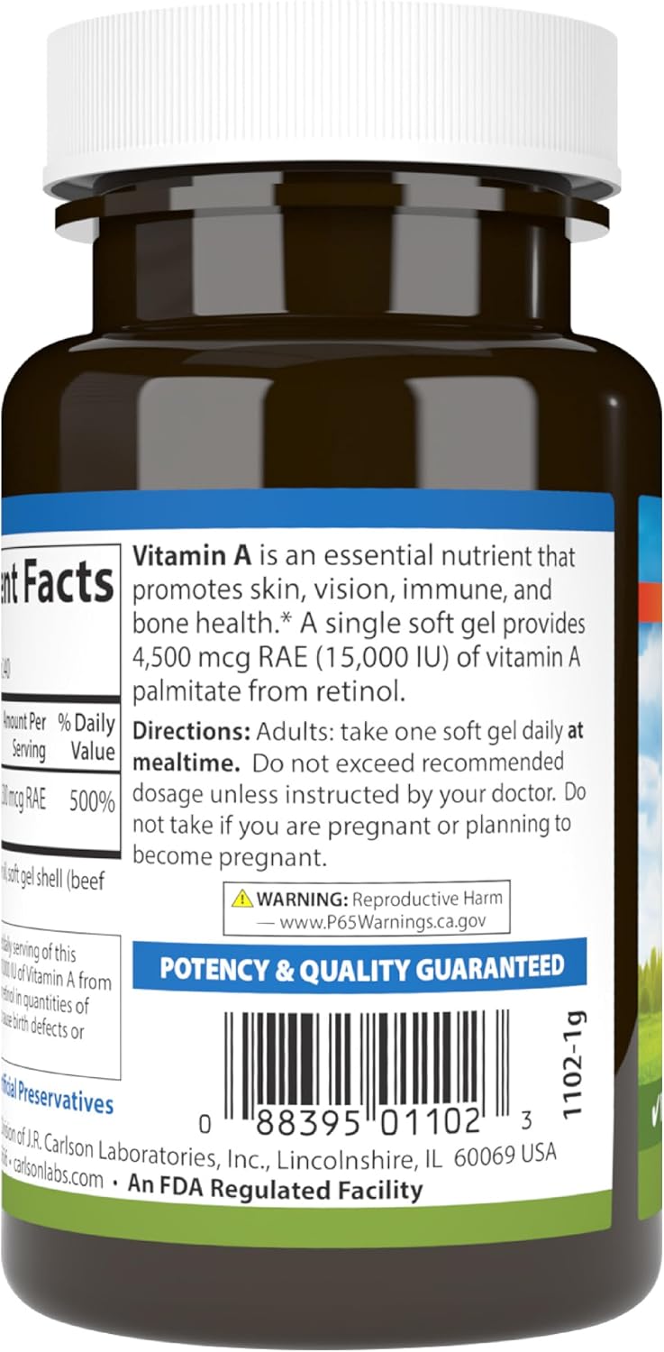 Carlson - Vitamina A 15000 UI Palmitato para Visión, Piel e Inmunidad, 240 Cápsulas Blandas