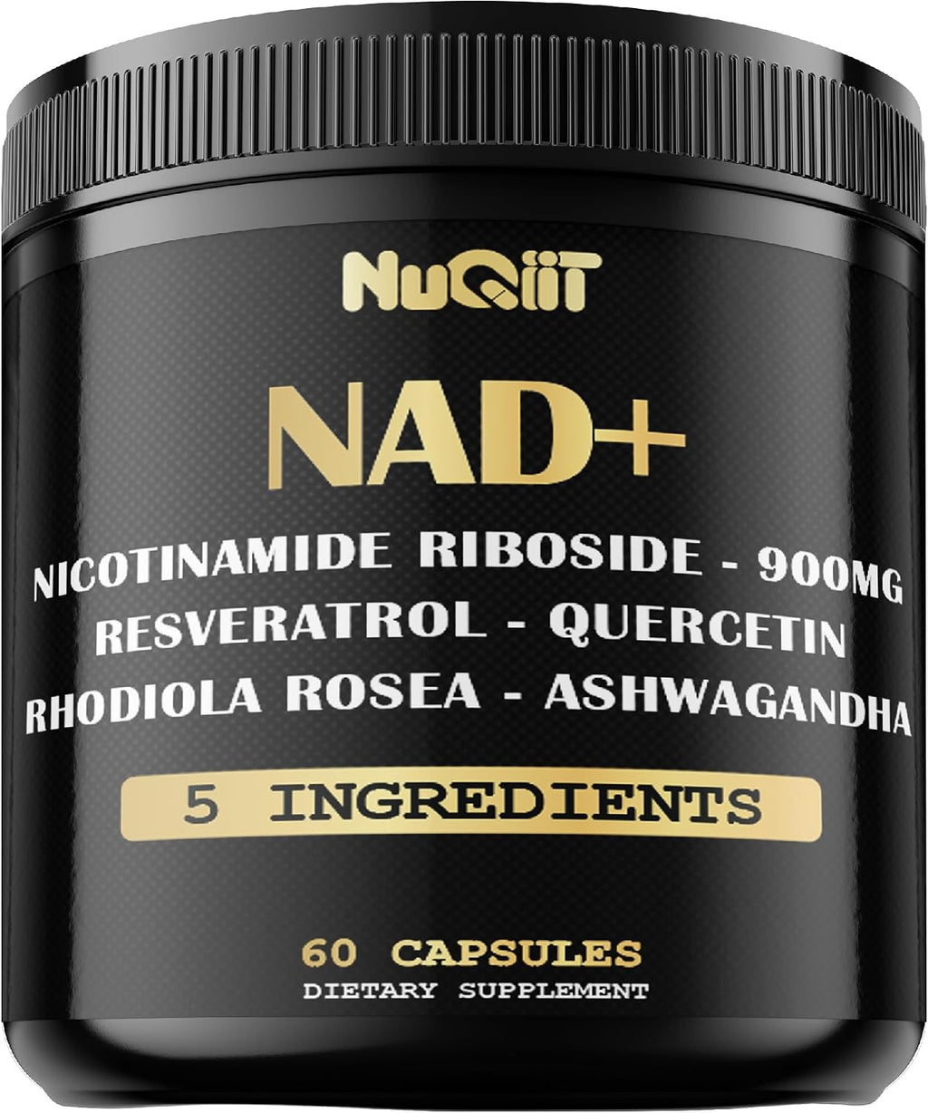 NUQIIT Suplemento NAD+ con Nicotinamida Ribósido, Resveratrol, Quercetina, Cúrcuma, Rhodiola Rosea - 60 Cápsulas
