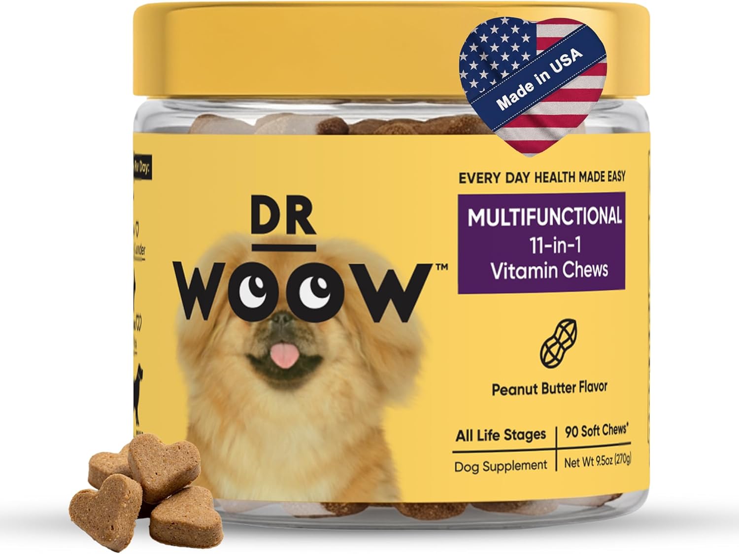 Multivitamínico para Perros 11-en-1 - 90 Chews Blandos - Glucosamina + Probióticos - Apoyo Inmunitario y Digestivo