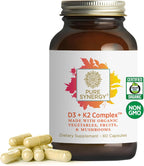 PURE SYNERGY D3 + K2 Complex | Complejo Vegano de Vitamina D3 y K2 con Algas Orgánicas y Alimentos Integrales | 60 Cápsulas
