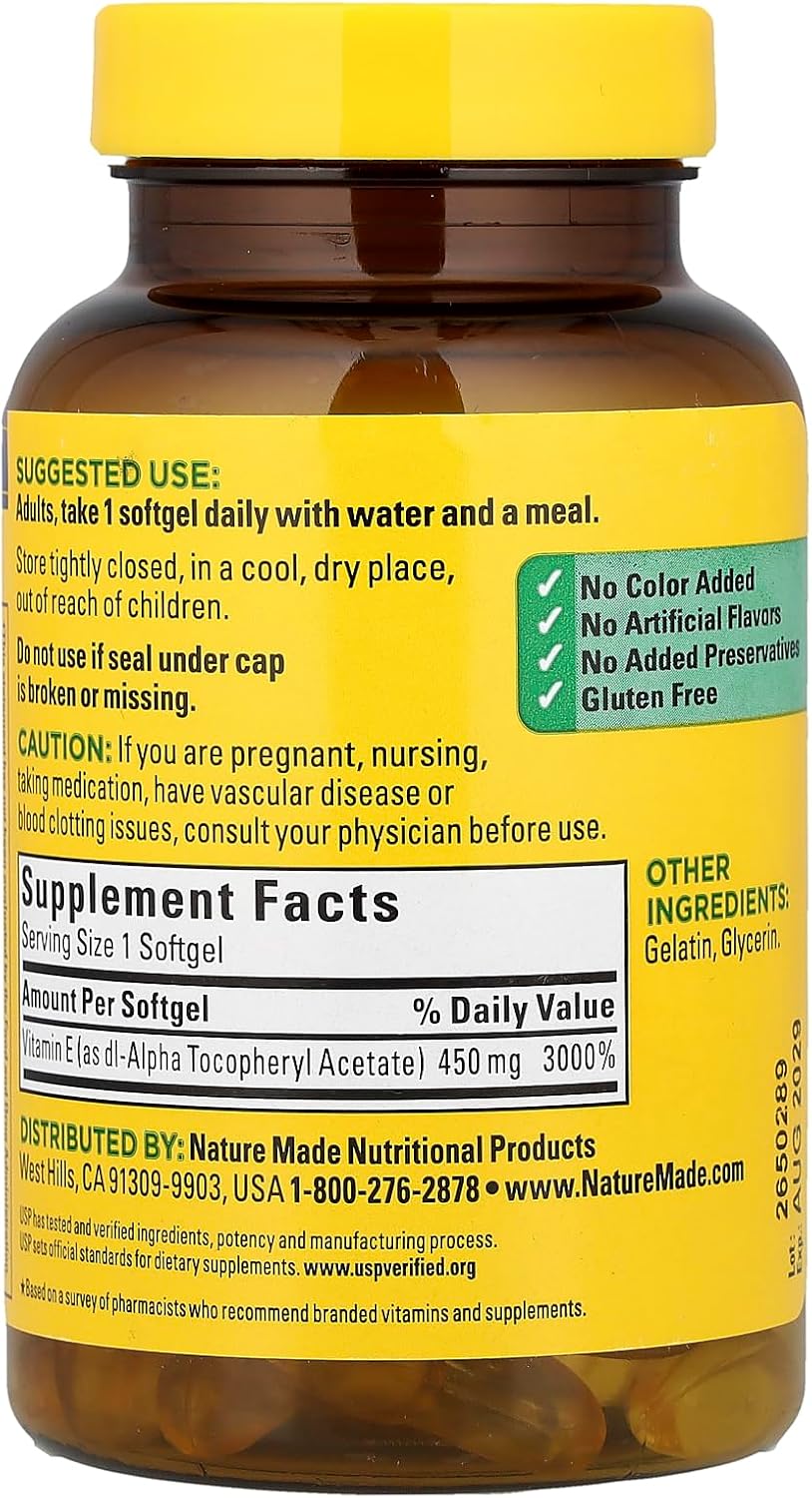 Nature Made Vitamina E 1000 IU (dl-Alfa) Softgels 60 Cápsulas