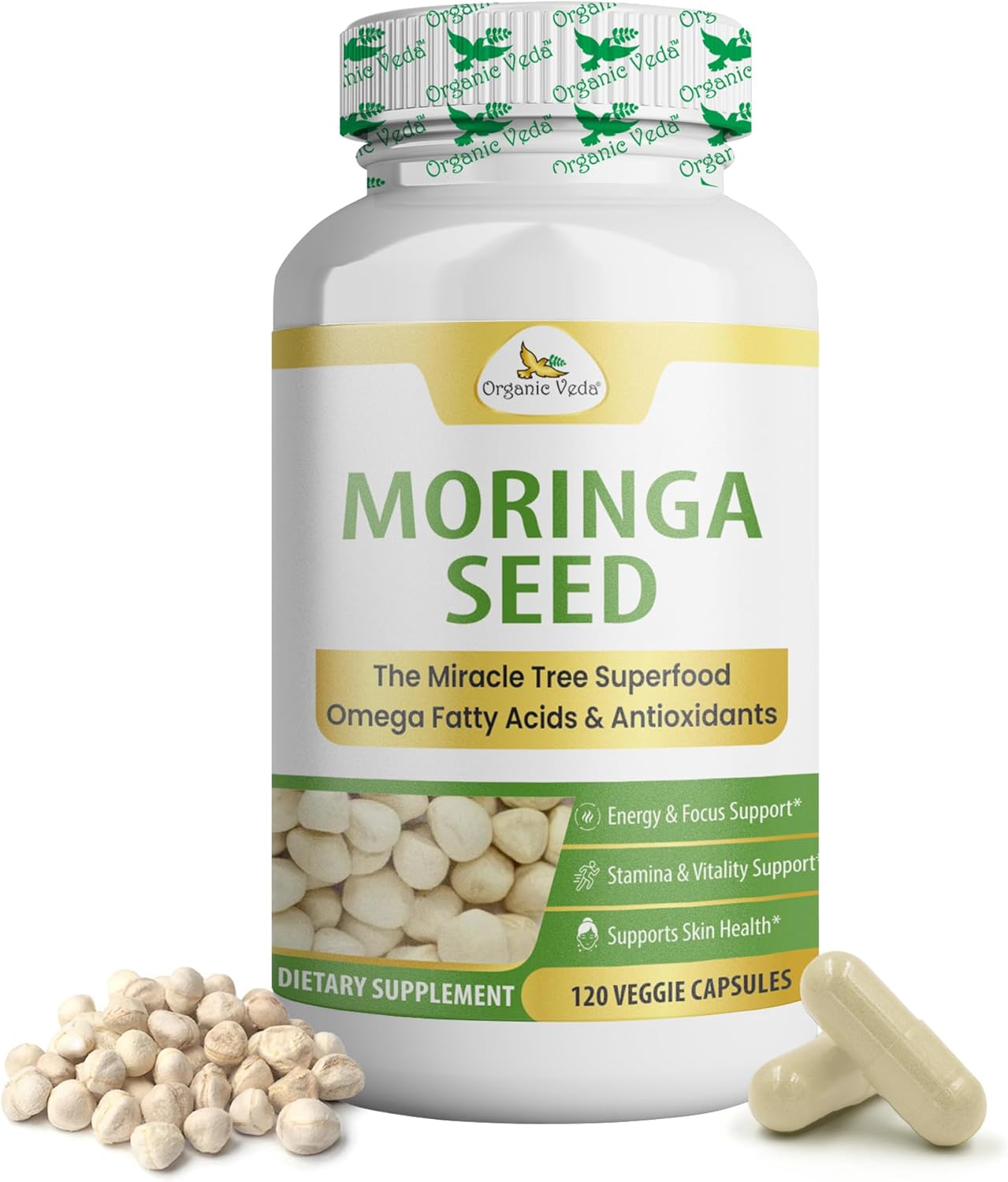 Cápsulas de Semillas de Moringa Ecológicas de Organic Veda - 120 Cápsulas Veganas