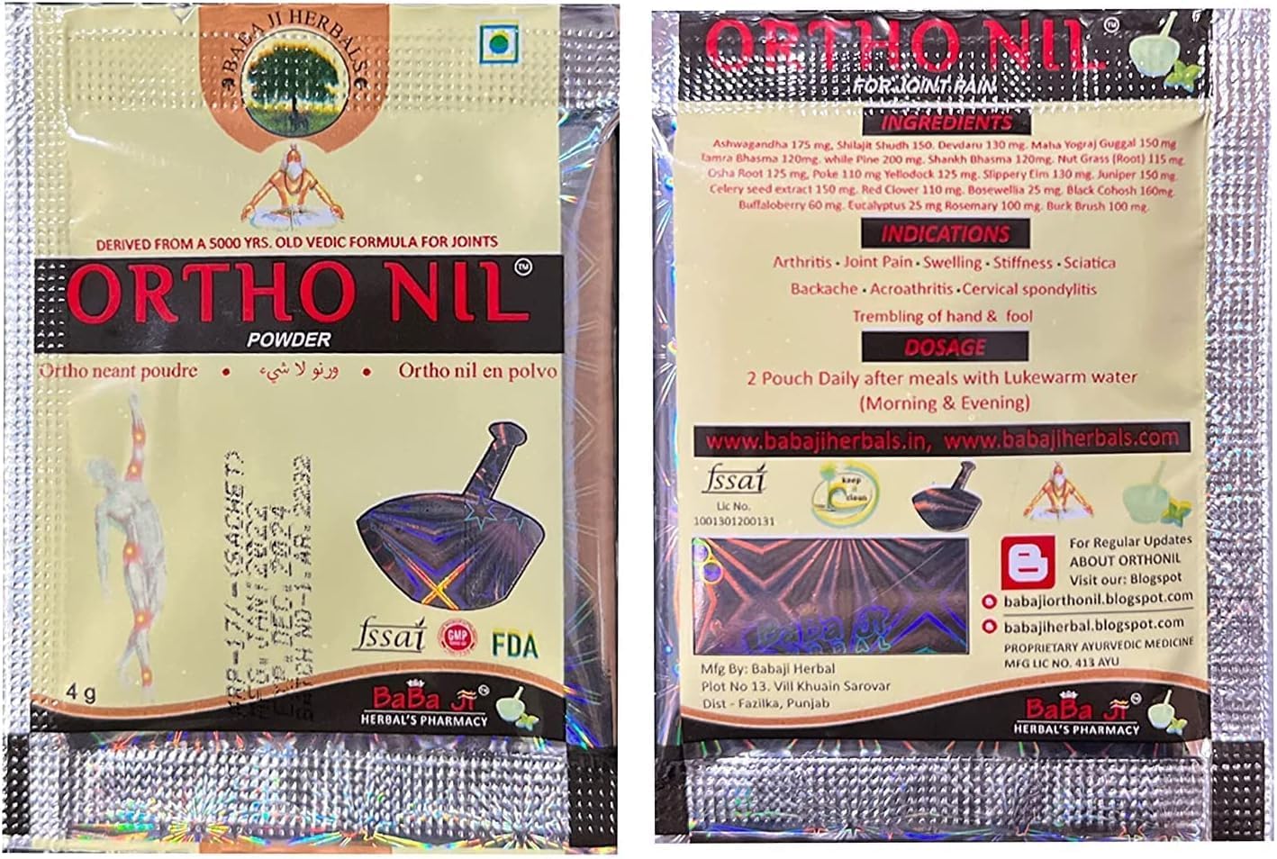 Babaji Herbals Ortho Nil (Polvo) - Pack de 20 Sobres de 4g