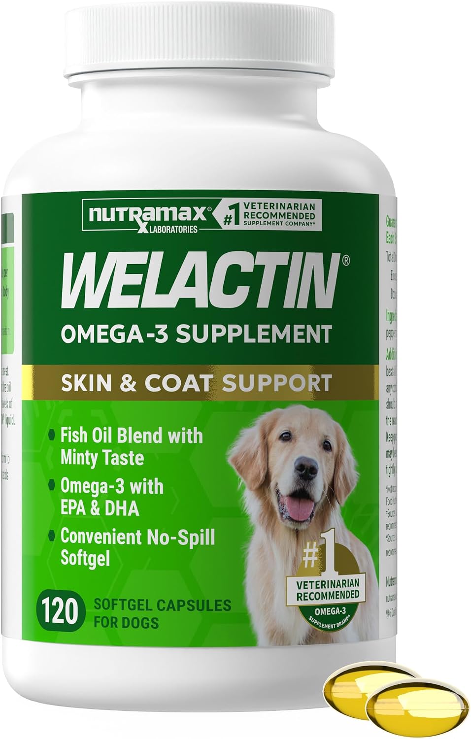 Nutramax Welactin Omega 3 para Perros - 120 Cápsulas blandas