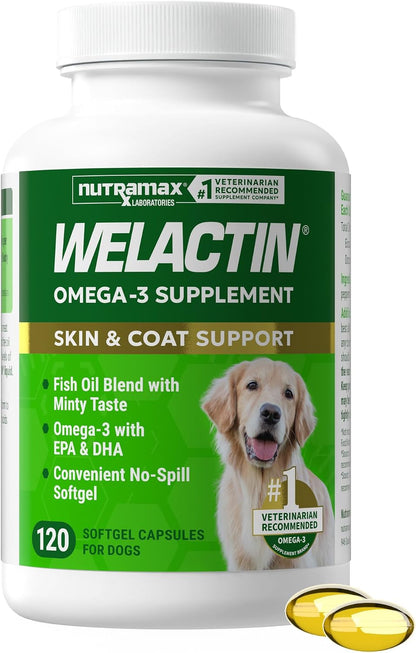 Nutramax Welactin Omega 3 para Perros - 120 – Piel y pelaje saludables: El omega 3 ayuda a mantener la barrera – Image 1