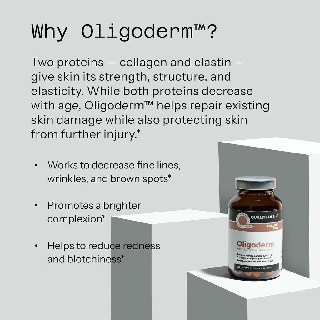 Quality of Life Oligoderm, Suplemento premium para el cuidado de la piel con Oligonol y Niacinamida - 60 cápsulas