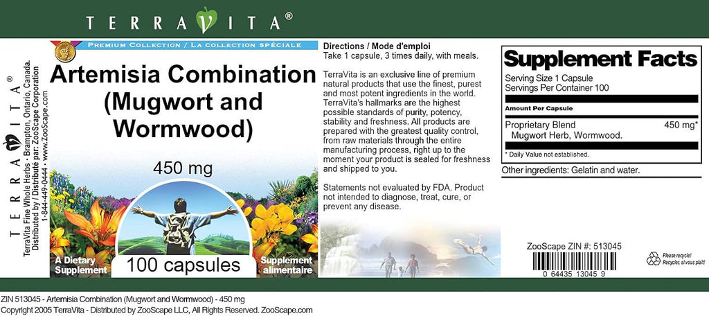 Artemisia Combination (Mugwort and Wormwood) - 450 mg (100 Cápsulas) - 3 Pack