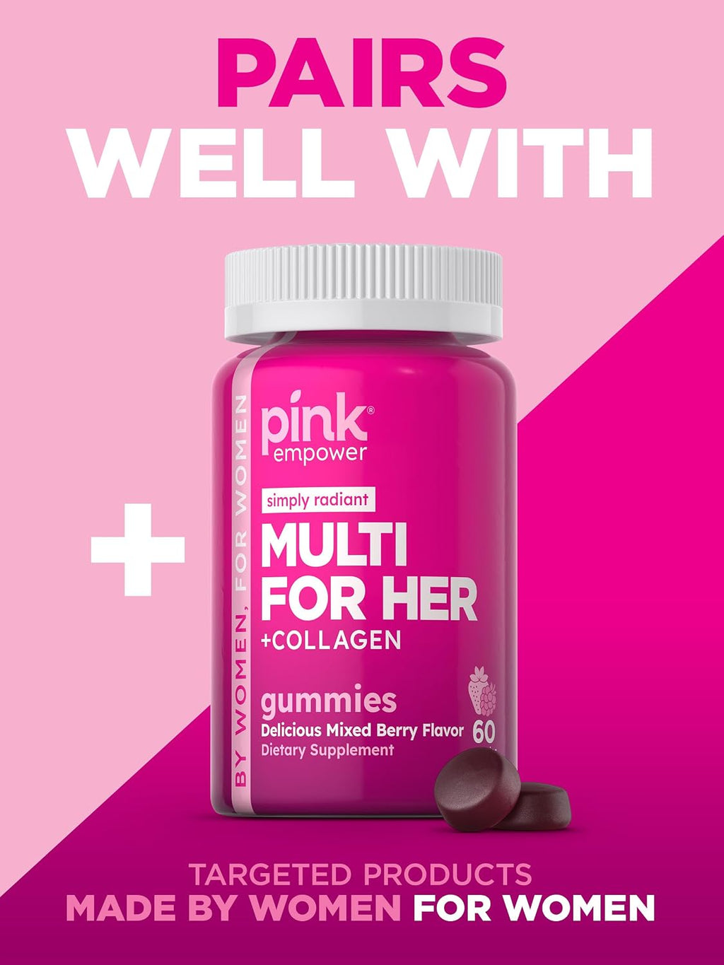 PINK Hair Skin Nails Gummies con 2.500 mcg de Biotina, 60 Gominolas