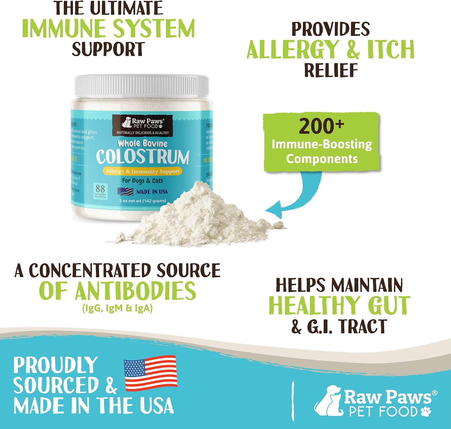Raw Paws Bovine Colostrum para Perros y Gatos, 5 oz (141 g)