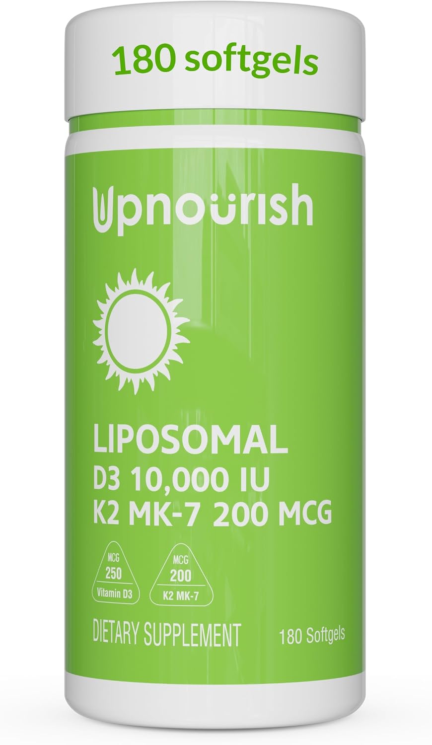 UpNourish Liposomal Vitamin D3 50000 IU with 1000 mcg Vitamin K, High Dose Vitamin D3 K2, Vitamin D 50000 IU with K1, K2 MK-4 and MK-7, 120 Mini Softgels