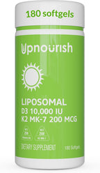 UpNourish Vitamina D3 y K2 Vegana, 5000 UI D3 + 500 mcg K2 (MK4 y MK7), 150 Cápsulas Blandas - Fórmula Liposomal con Aceite de Coco Orgánico