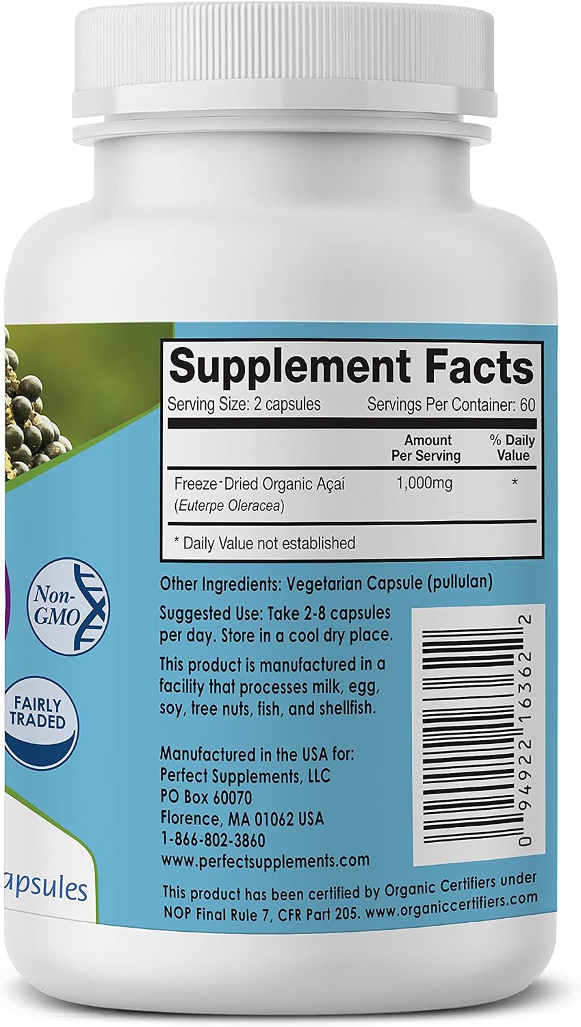 Perfect Acai - Suplemento de Acai Orgánico Liofilizado - 120 Cápsulas Vegetales