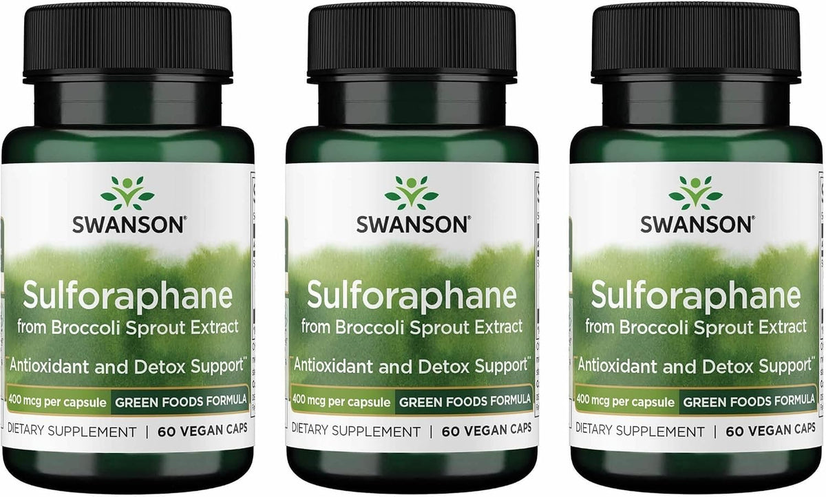 Swanson Sulforafano Extracto de Brotes de Brócoli - Estandarizado al 0,4% - 60 Cápsulas Veganas (Pack de 3) – Image 1