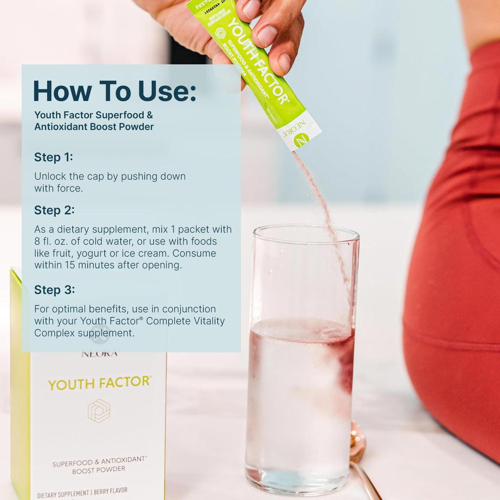 NEORA Youth Factor Superalimento en Polvo - Apoyo para Piel, Cabello y Uñas - 30 Sobres