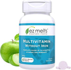 EZ Melts Multivitamin sin Hierro - 18 Vitaminas y Minerales - Vitamina C, Folato, Biotina - No-GMO y Vegano - Sabor Manzana - 60 Comprimidos Dispersables (30 Dosis)