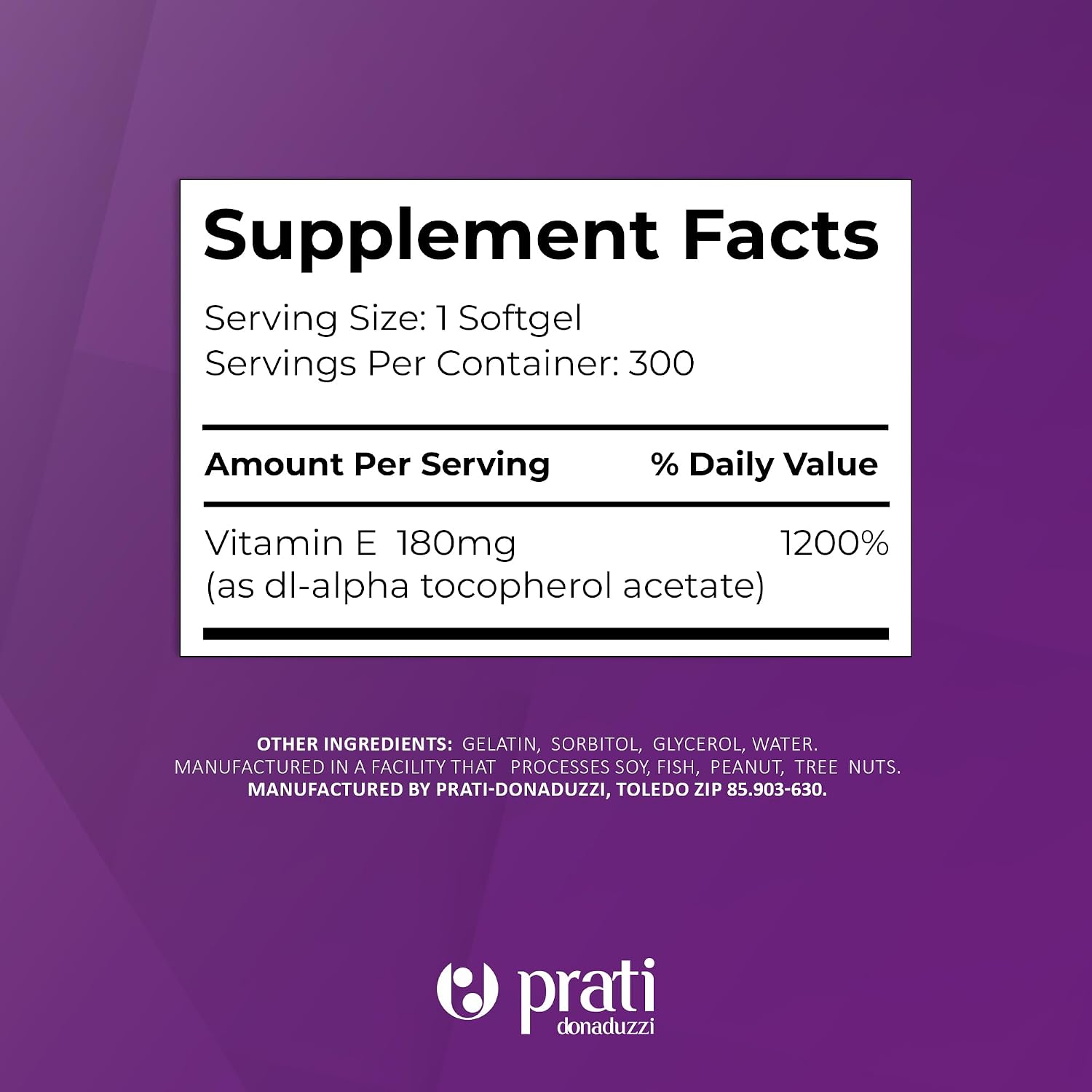 Prati Donaduzzi Vitamina E 400 IU (180 mg dl-Alfa) – 300 Cápsulas Blandas