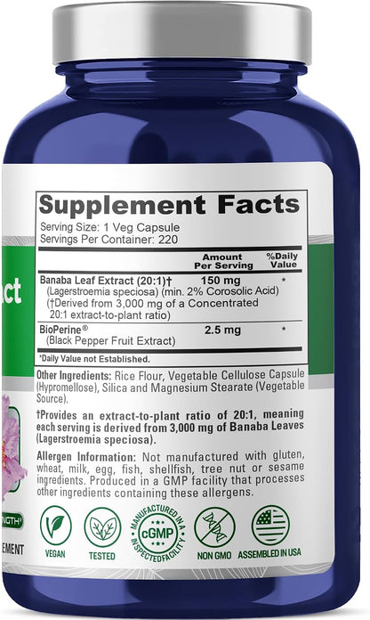 NusaPure Banaba Leaf, 150 mg, 220 Cápsulas Vegetales (No-GMO, Vegano) – Image 2
