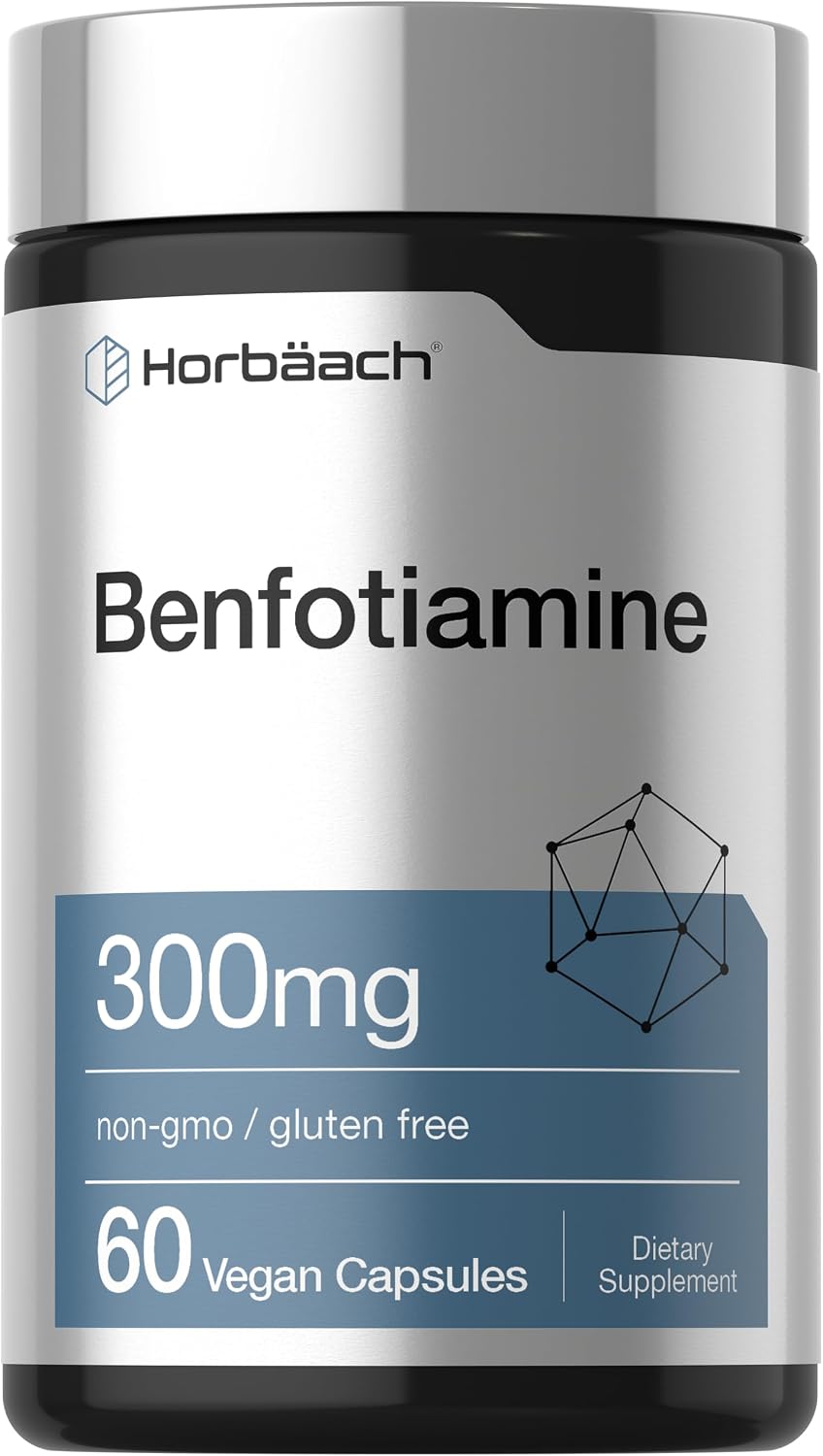 Horbaach Benfotiamina 300 mg | 60 Cápsulas | Vitamina B1 Tiamina | Sin Gluten