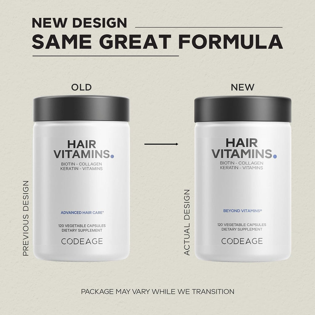 Codeage Hair Vitamins 10000 mcg Biotina, Keratina, Colágeno y Complejo de Vitaminas (2 Envases)