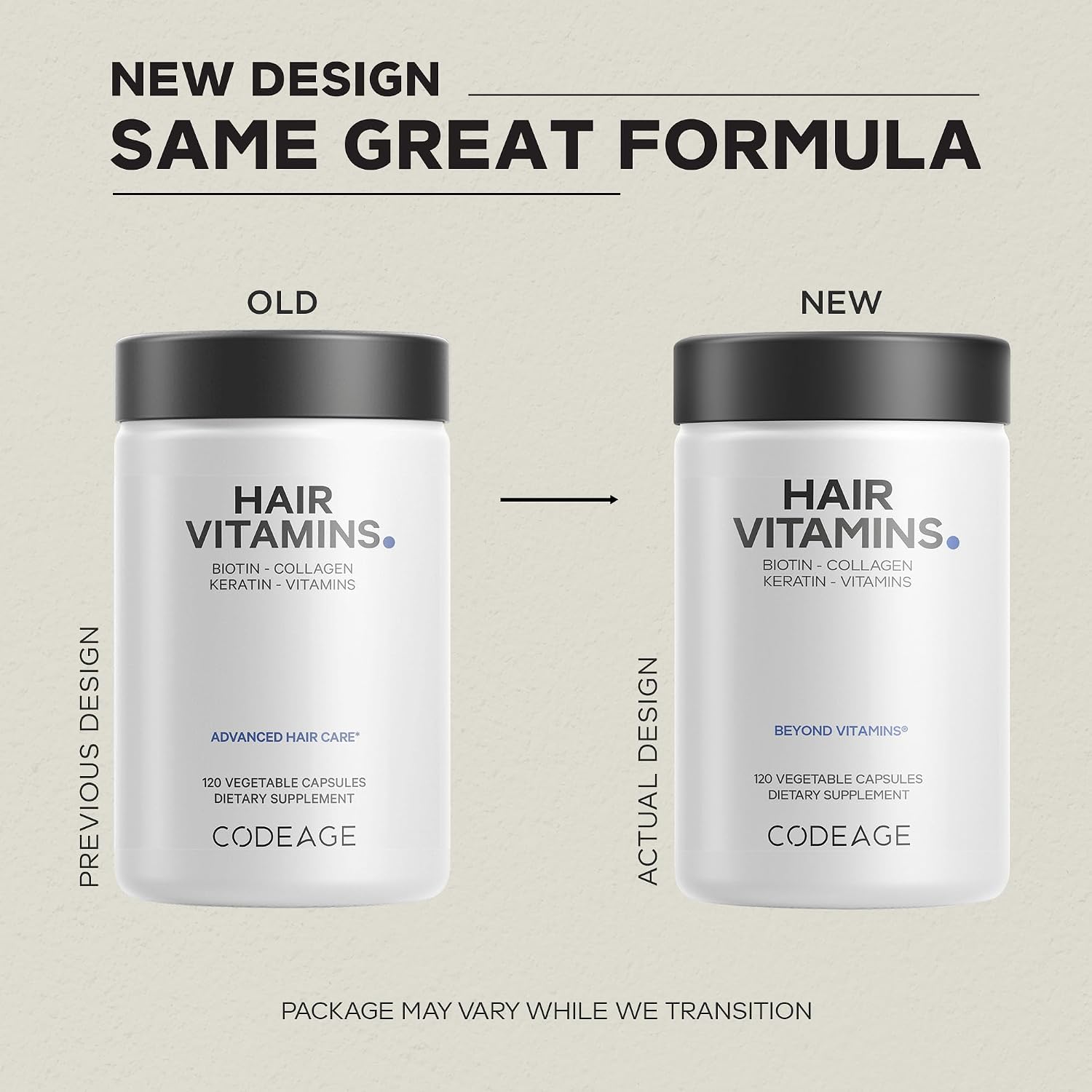 Codeage Hair Vitamins 10000 mcg Biotina, Keratina, Colágeno y Complejo de Vitaminas (2 Envases)