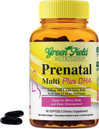 Greenfield Nutritions Vitaminas Prenatales Halal con DHA y Ácido Fólico - Multivitamínico Esencial para el Embarazo con Hierro - 90 Cápsulas Blandas