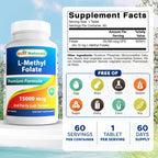Best Naturals Metilfolato 15000 mcg (15 mg) - 60 Comprimidos - Forma Activa de Ácido Fólico