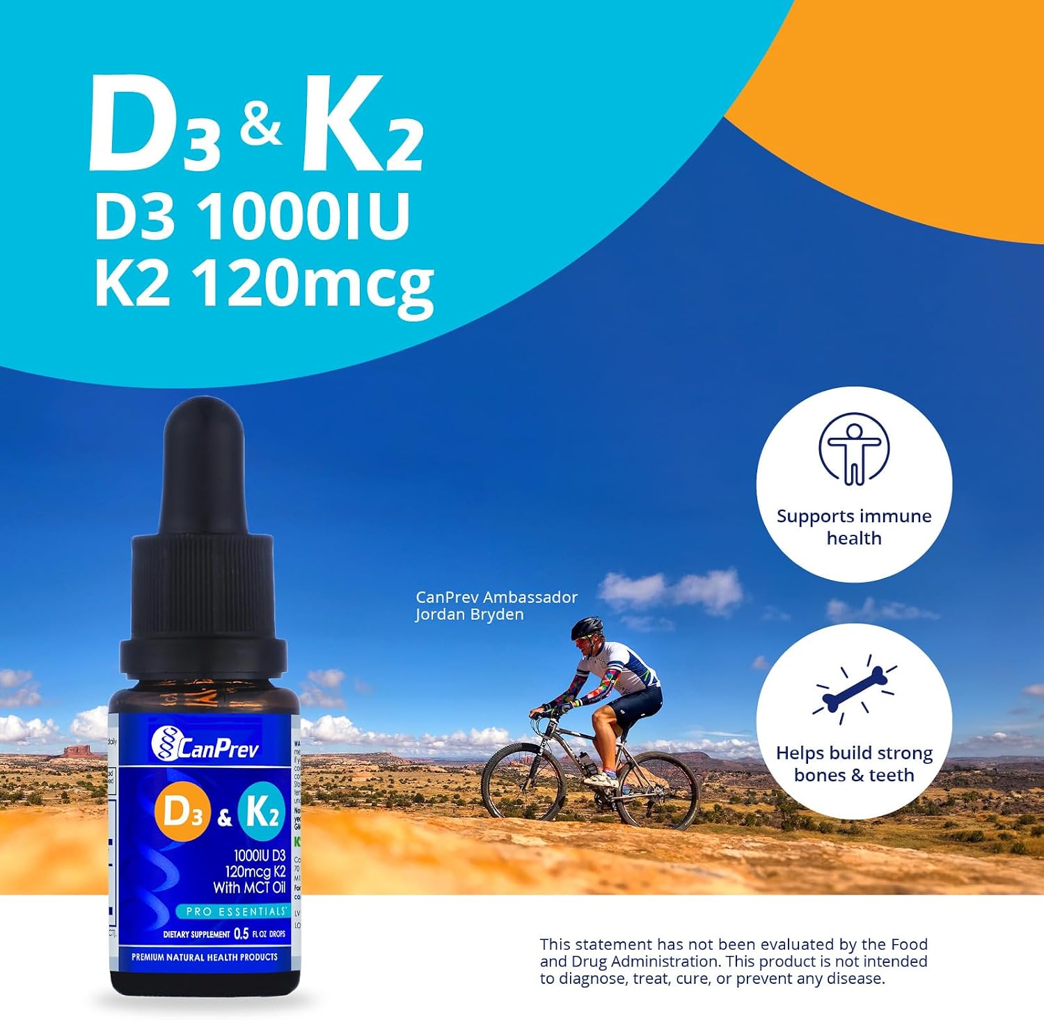 CanPrev D3 & K2 Drops - Gotas líquidas de vitamina D3 y K2 MK-7 con MCT, 15 ml (450 gotas)